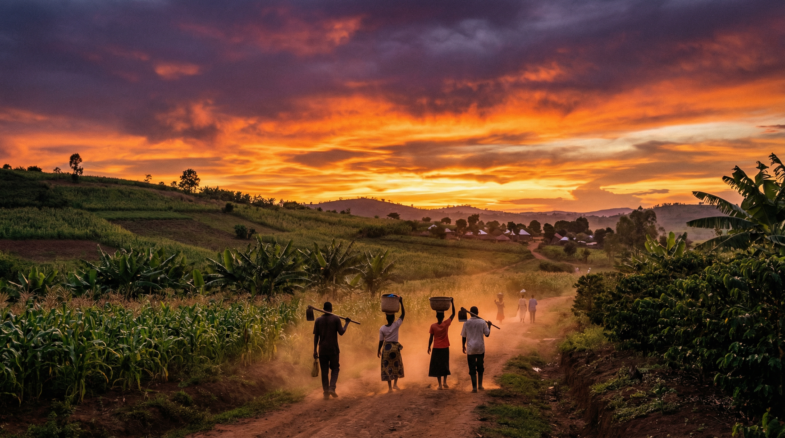 Sunset Over Agricultural Landscape